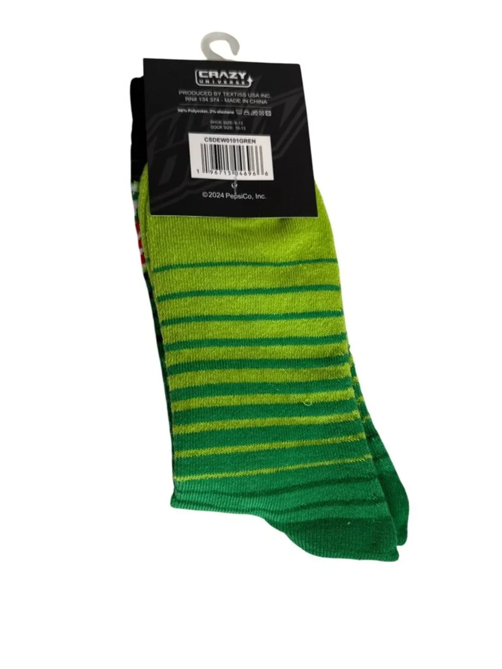 Mountain Dew Men's Crew Socks Green Soda Can Graphic Novelty Size 6-13 NWT